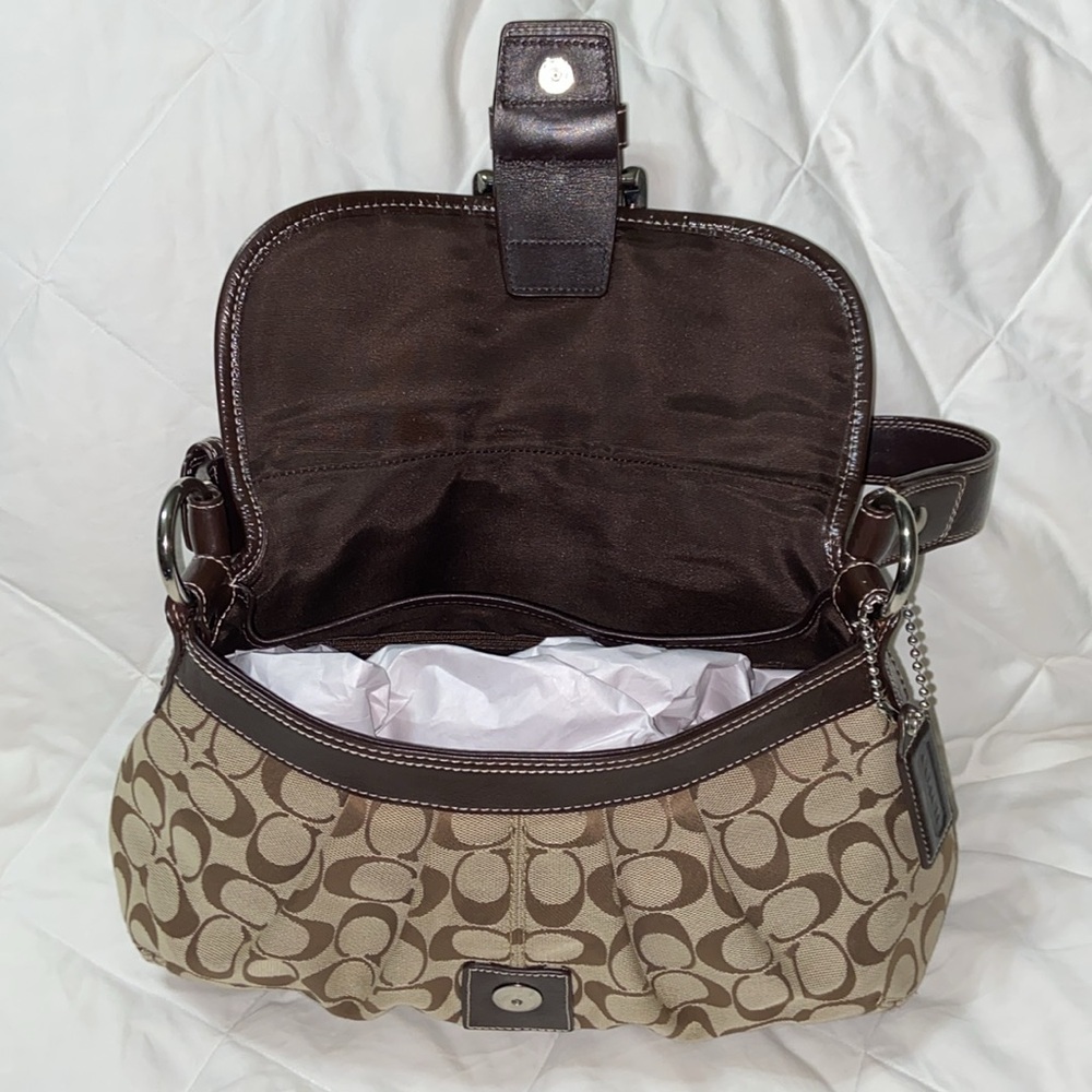 Coach Signature Canvas Shoulder Bag in Khaki/Brown - Picture 12 of 16